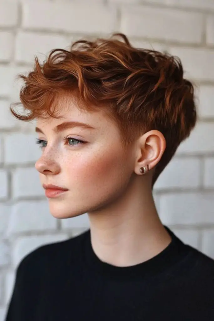 Bouncy curly pixie with natural texture.