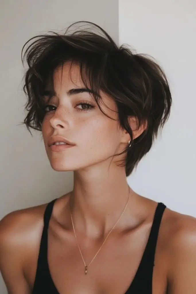 Loose wavy bob with natural texture.