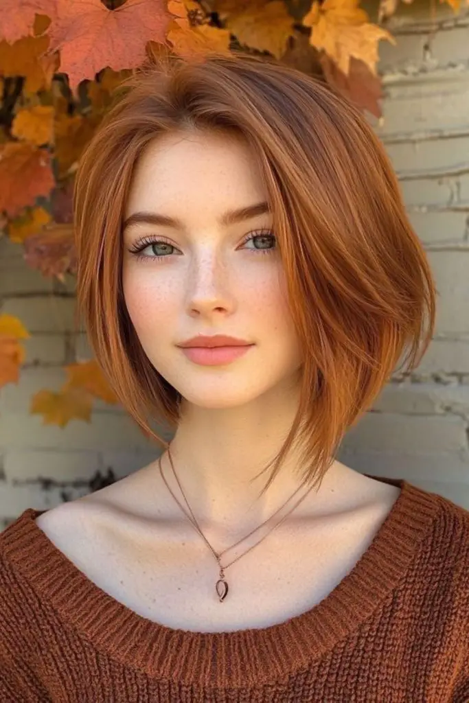 Fiery layered bob with edgy structure.