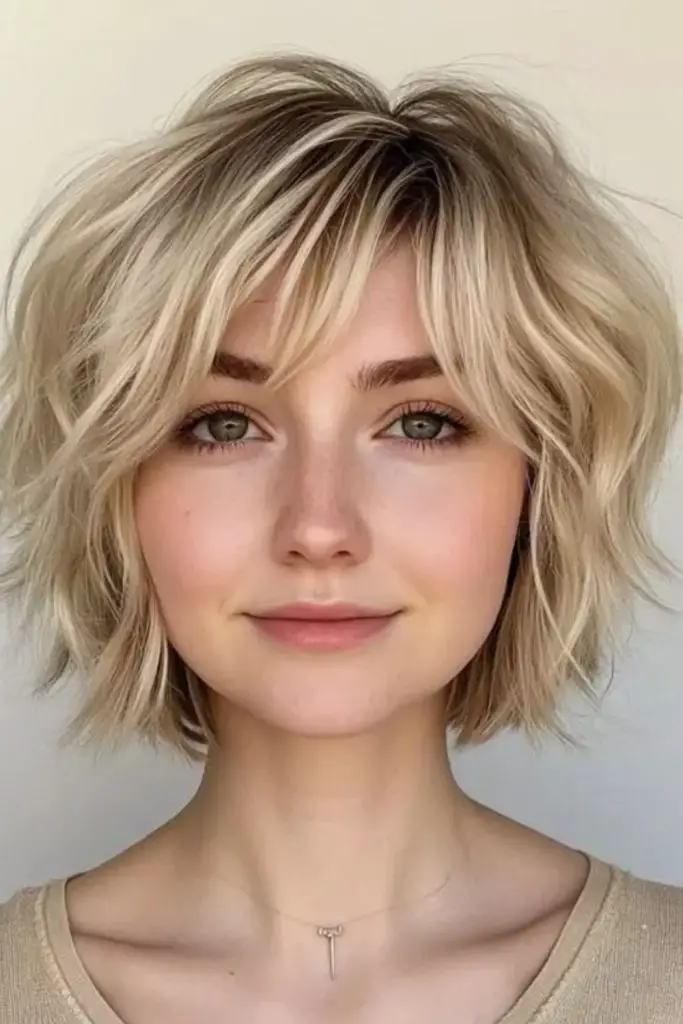 Light, wispy bob with scattered layers.