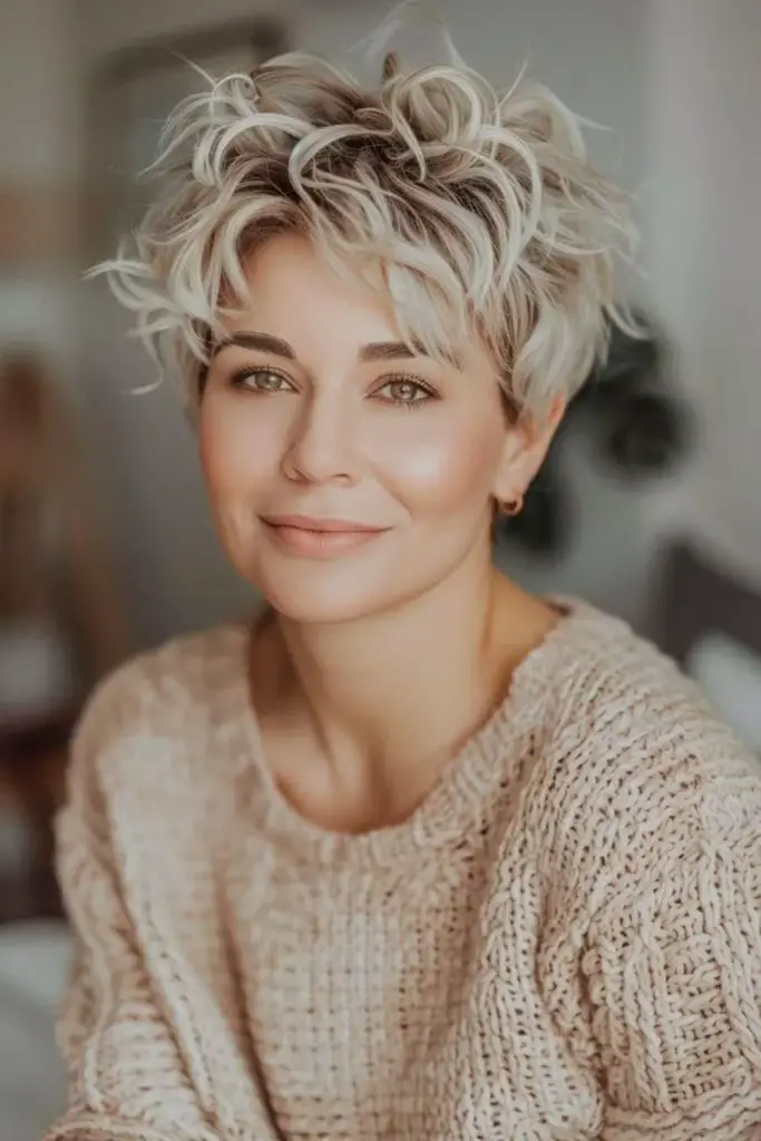 Fluffy curly pixie with cloud-like softness