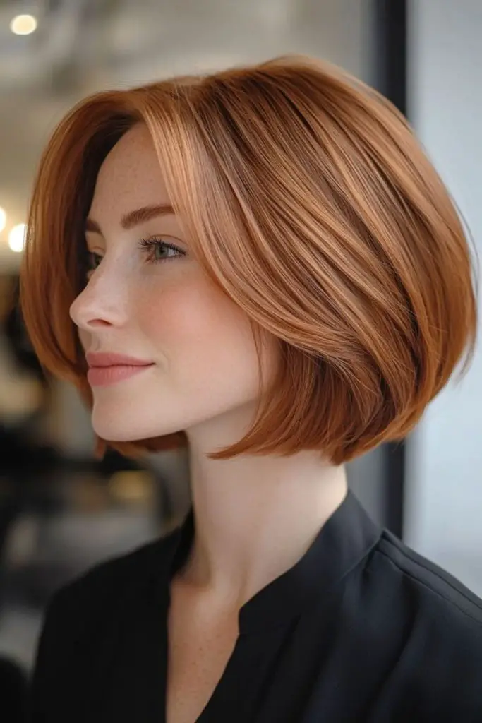 Warm-toned bob with vibrant color.