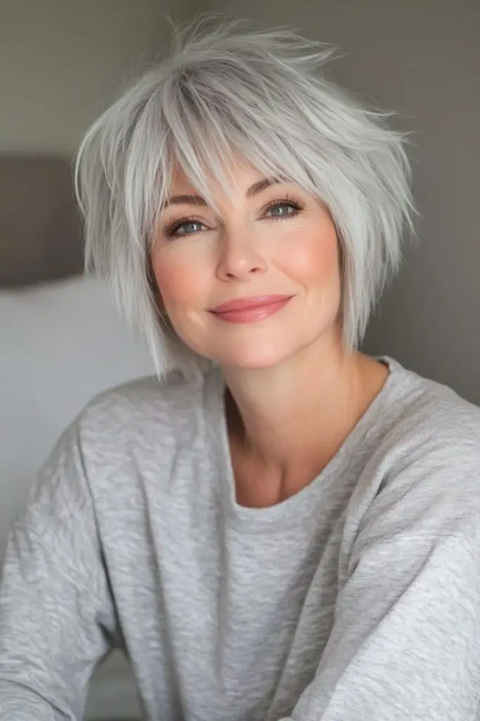 Soft, choppy bob with delicate edges.