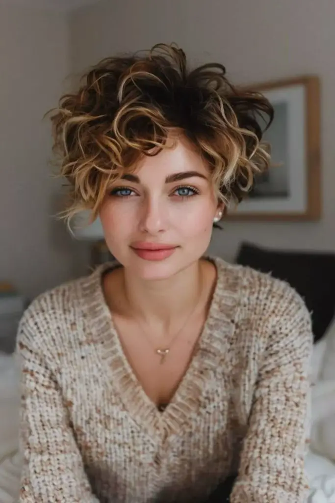 Messy curly pixie with carefree texture