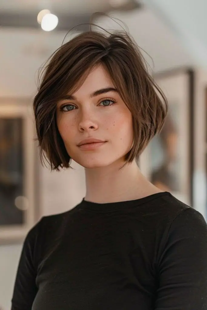 Effortless tousled bob with natural movement.