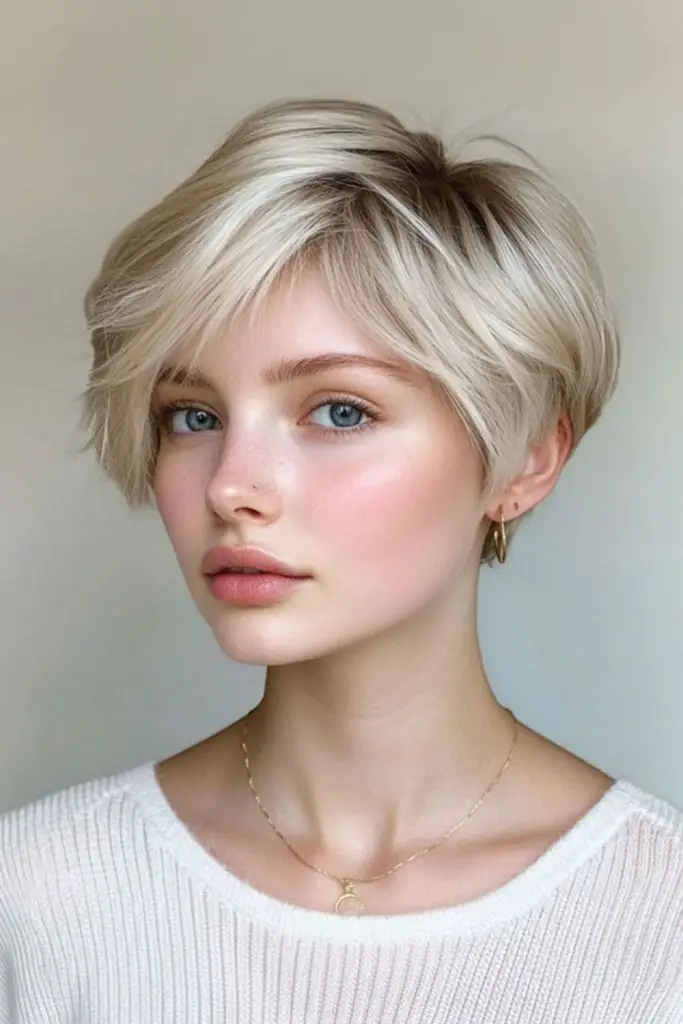 Icy-toned micro bob with sleek shape.