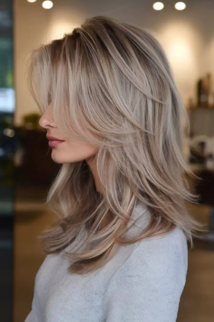 Icy, textured layers with soft flicks.