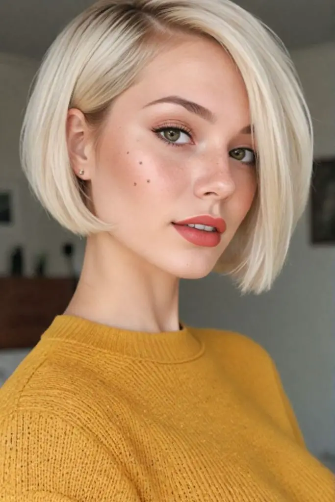 Ultra-sleek bob with glossy finish.