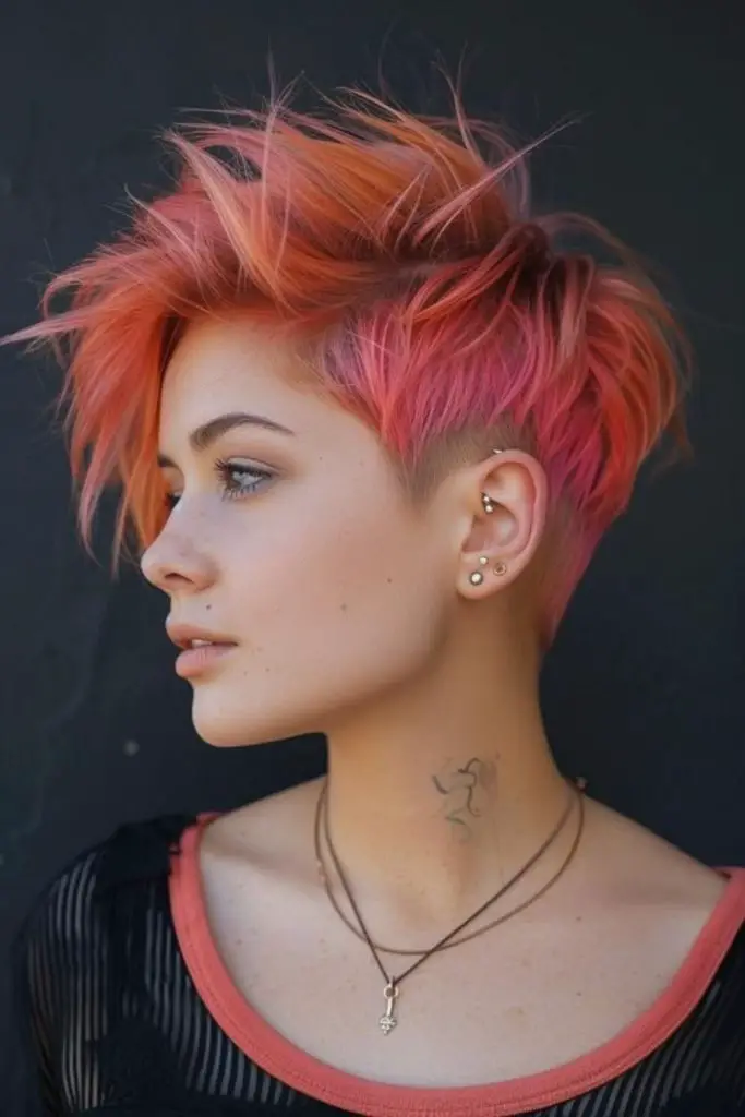 Bold, colorful pixie with vibrant hues.
