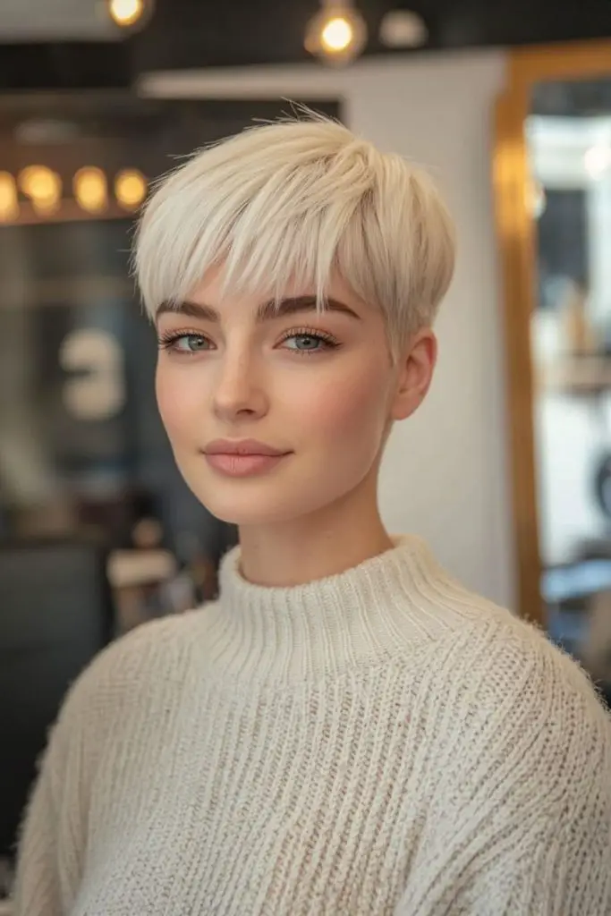 Platinum pixie with seamless fade.