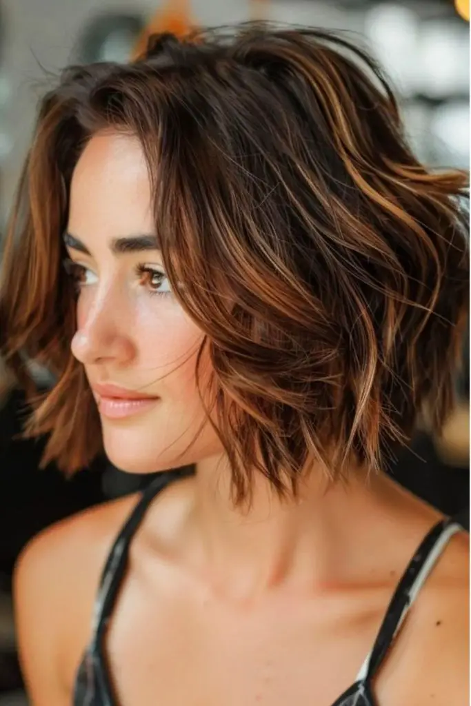 Bold jaw-length bob with jagged edges.