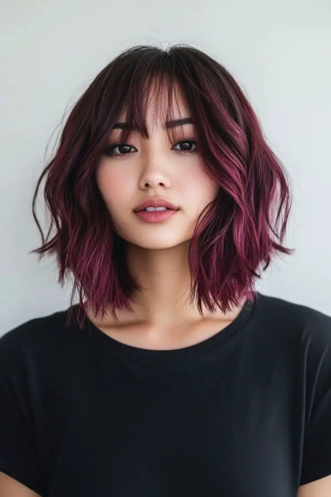 Rich brown bob with deep waves.