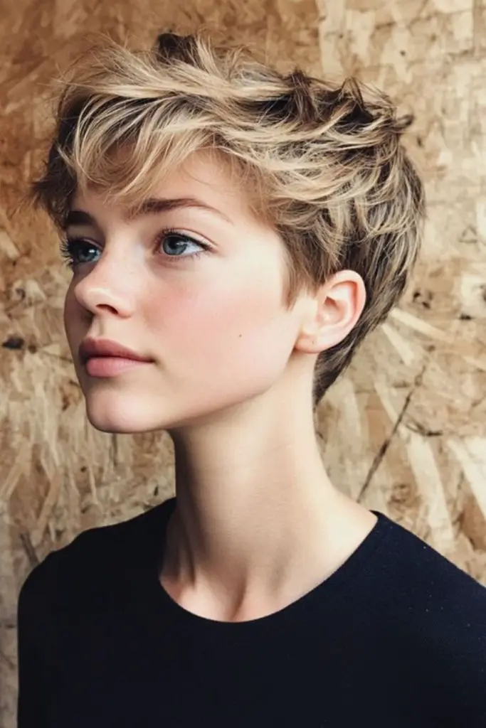 Effortless messy pixie with tousled texture.