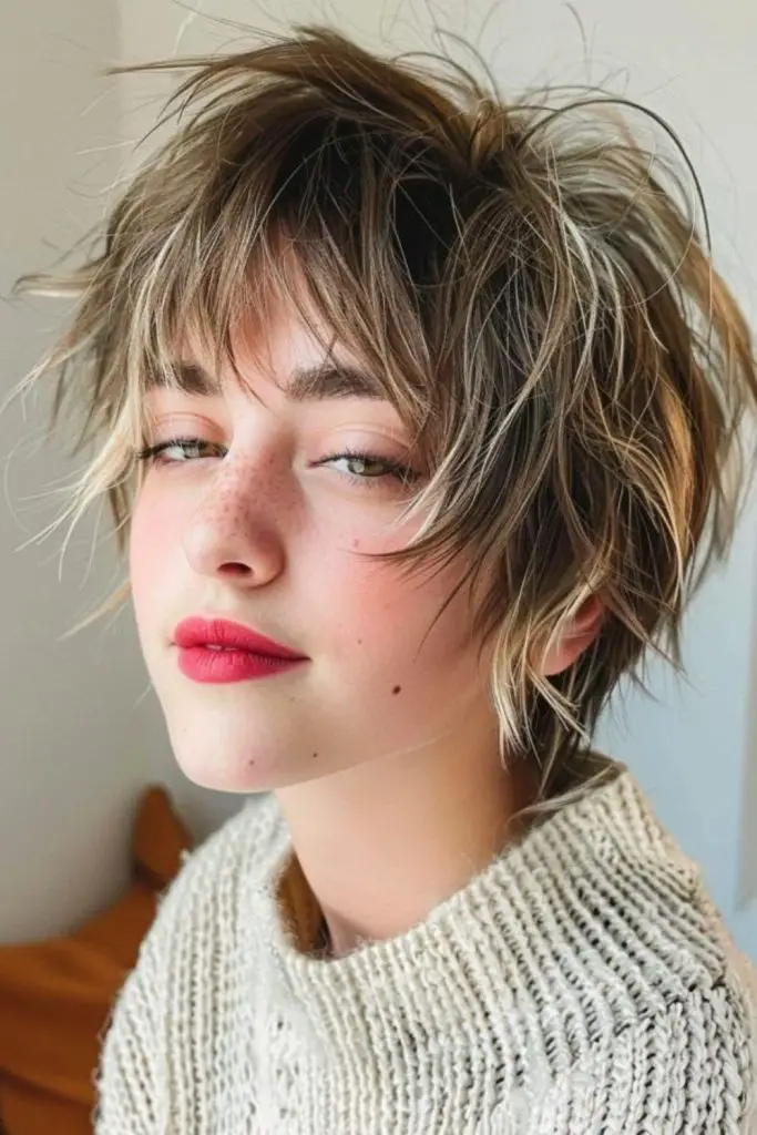 Disheveled short cut with floating layers.
