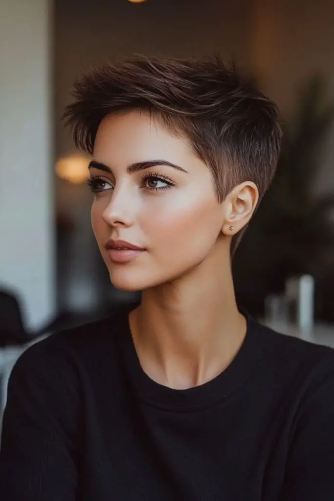 Simple tapered pixie with clean shape.