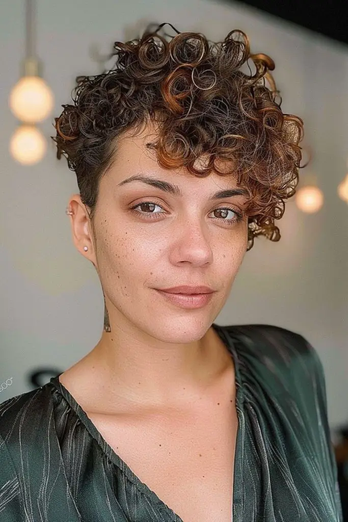Tall curly pixie cut with bold volume