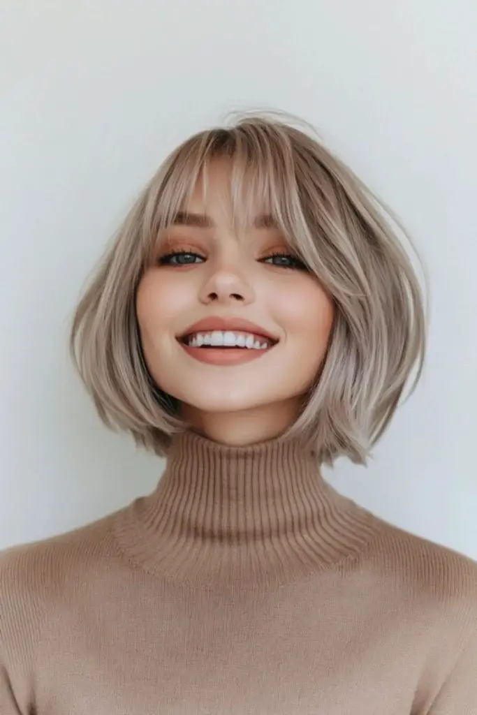 Icy-toned bob with sharp structure.