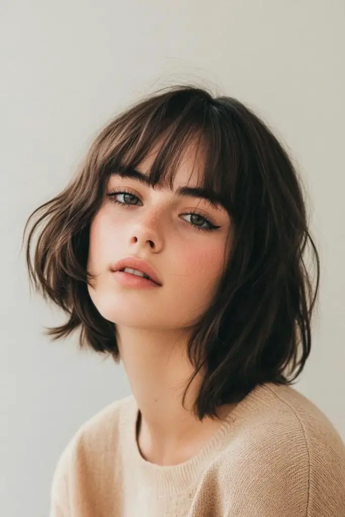 Deep black bob with silky layers.
