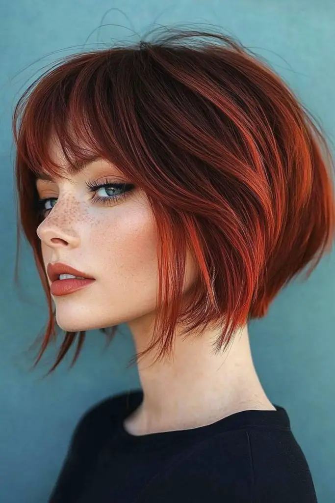 Fiery sharp bob with bold shape.