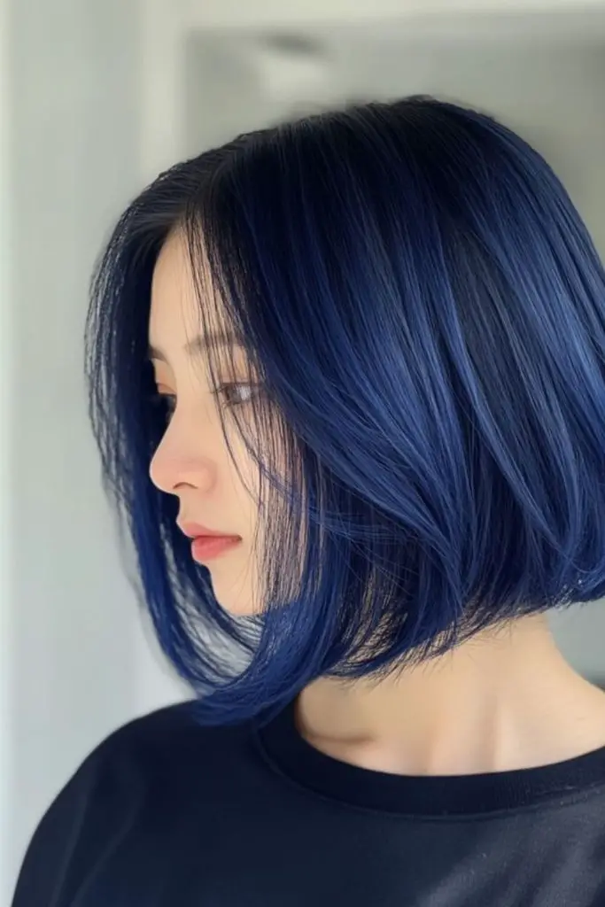 Electric blue bob with crisp angles.