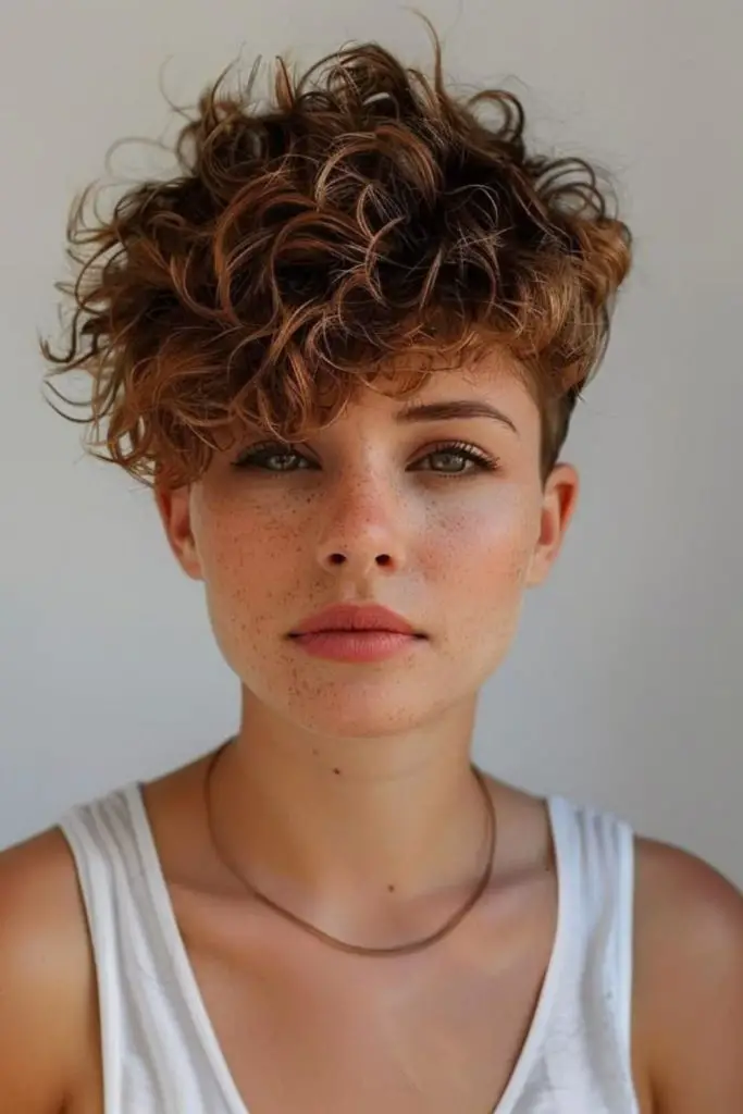 Structured curly pixie with tapered nape