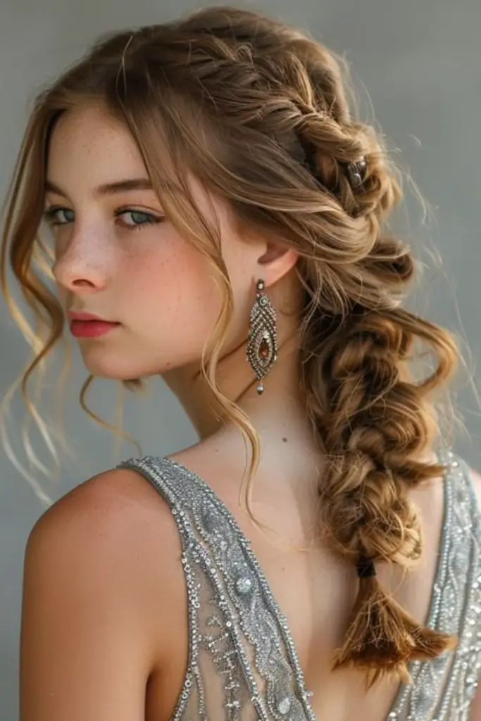 Long fishtail braid with soft framing.
