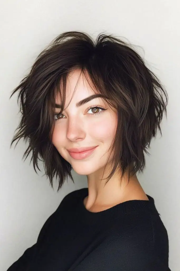 Messy layered bob with undone texture.