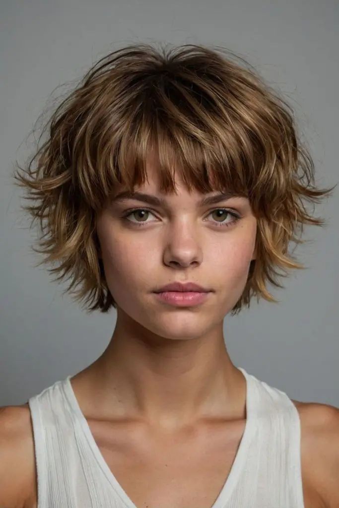 Textured shag cut with tousled layers.