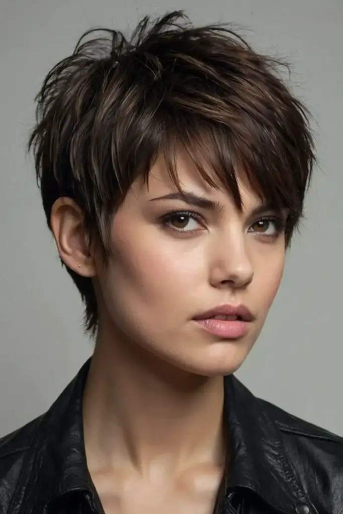 Jagged pixie cut with edgy texture.