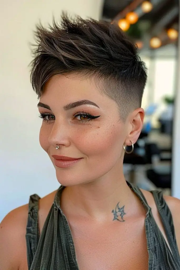 Asymmetrical pixie with deep side-sweep.
