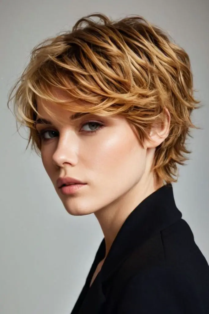 Wispy pixie cut with airy texture.