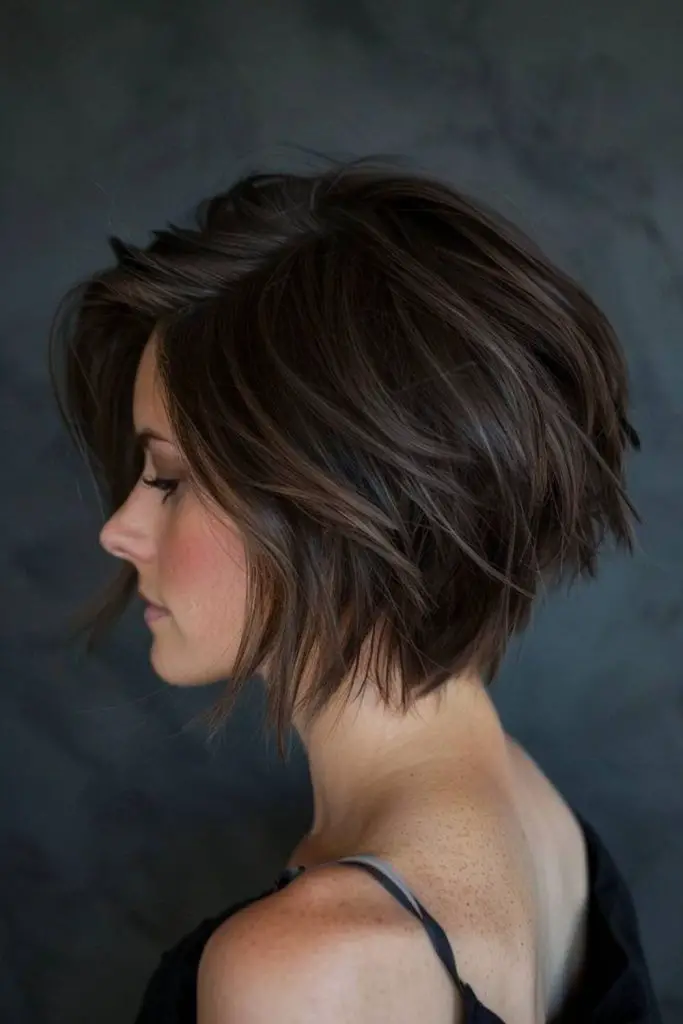Sleek bob with sharp textured layers.