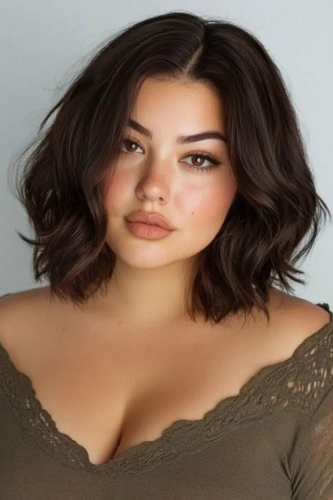 Polished wave hair with middle part.