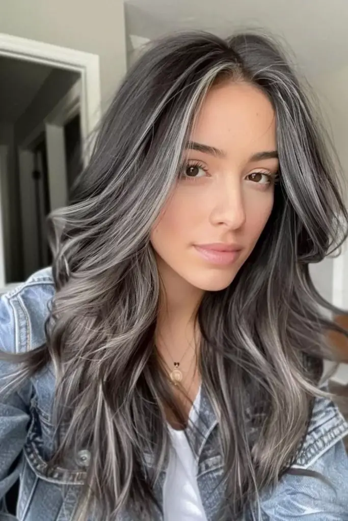 Platinum streaks adding contrast to gray.