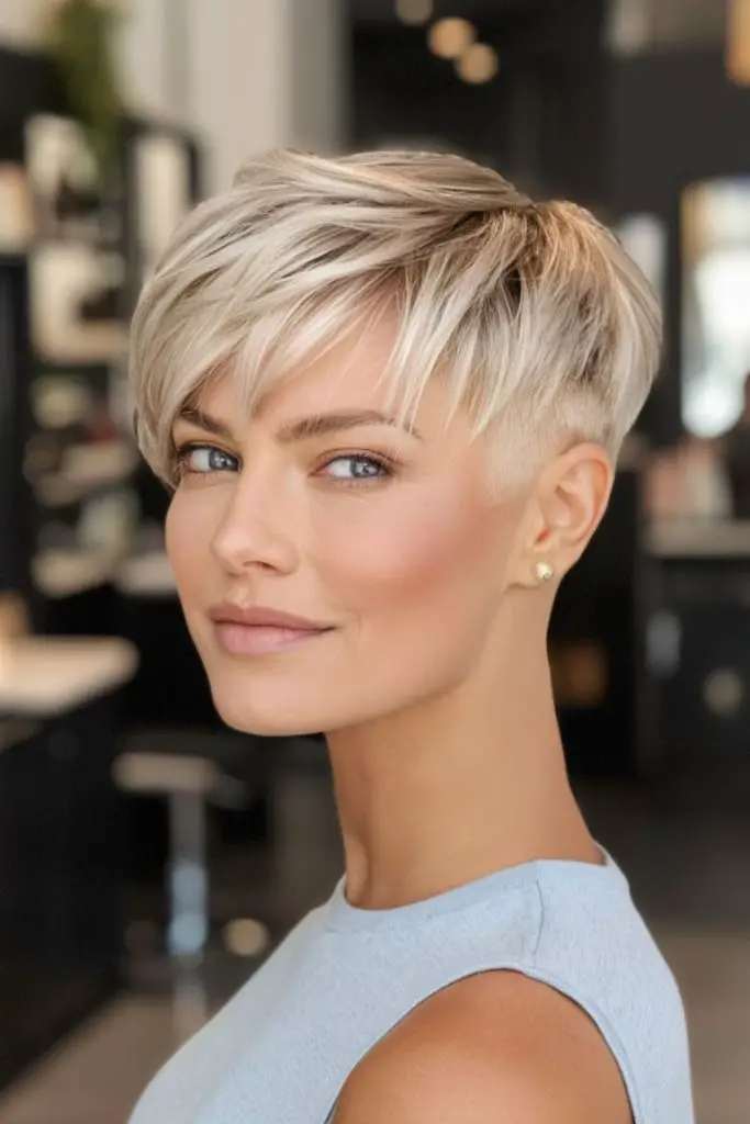 Textured choppy pixie with soft layers.