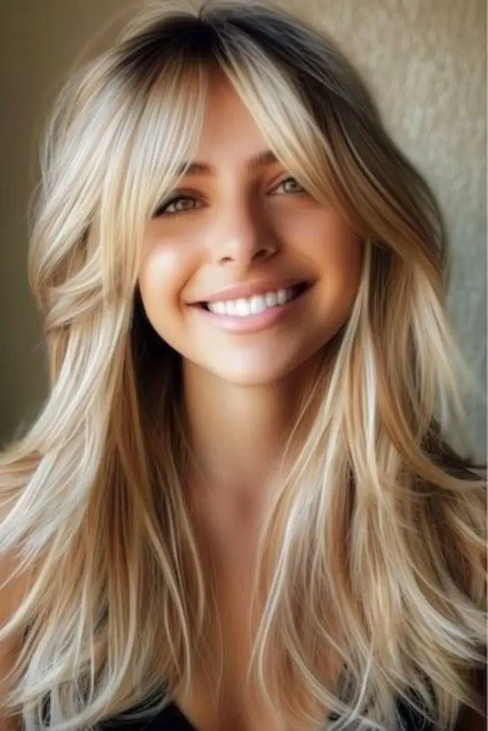 Subtle highlighted waves with curtain bangs.