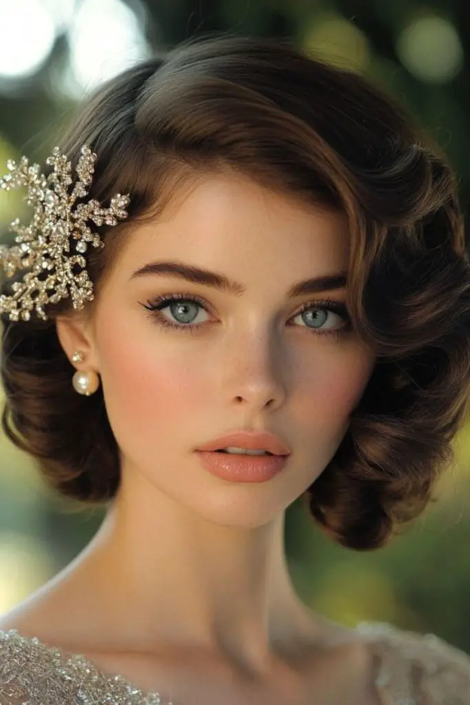 Glamorous vintage waves with jeweled clip.
