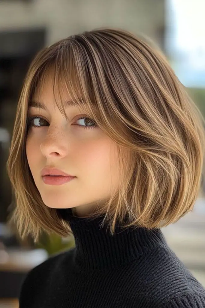 Golden-hued bob with airy bounce.