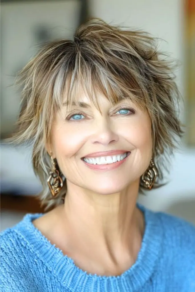 Shaggy cut with airy, lifted layers.