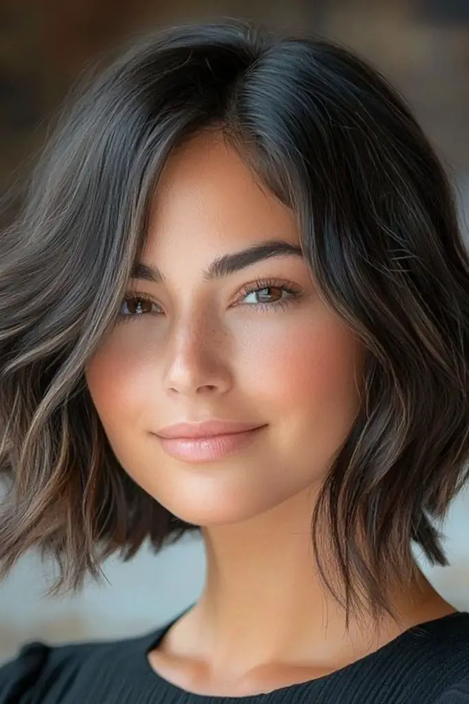 Playful layered bob with tousled movement.
