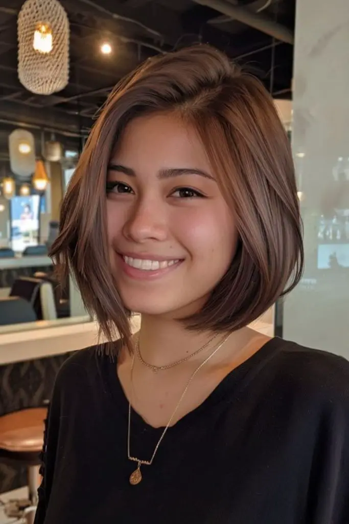 Slightly uneven bob with chic style.