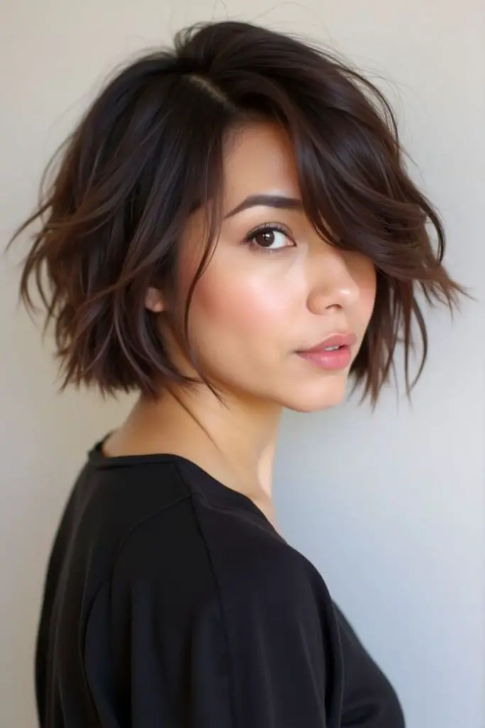 Messy urban bob with edgy texture.