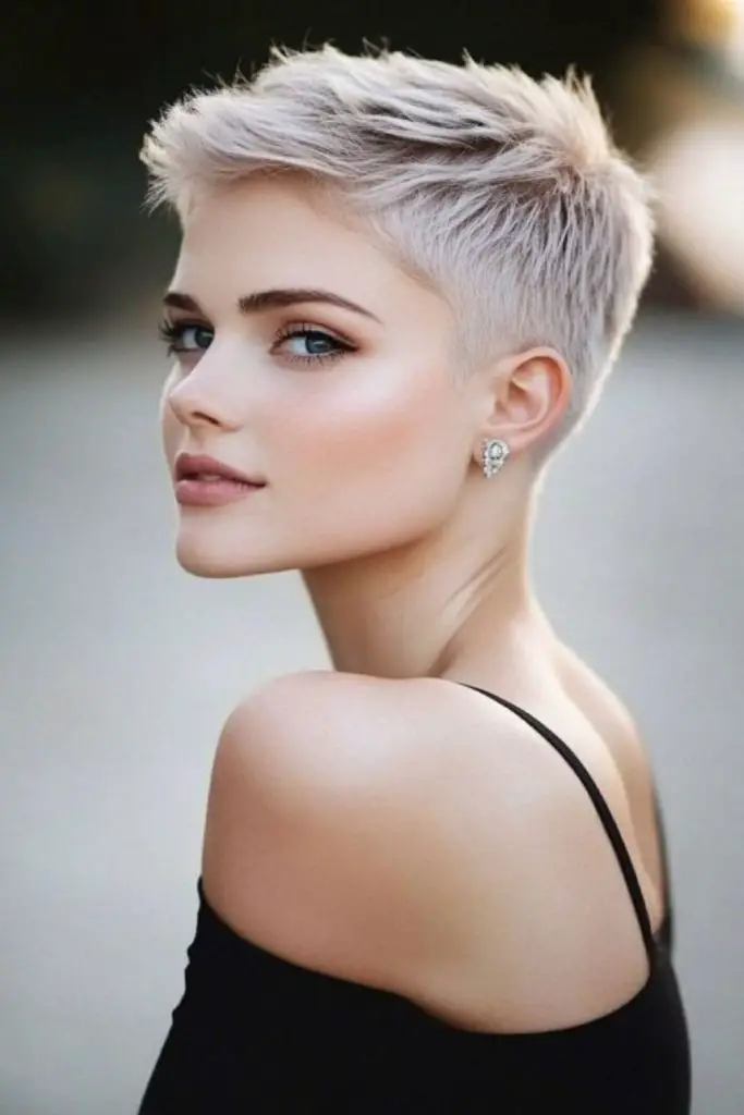 Sleek polished pixie with clean lines.