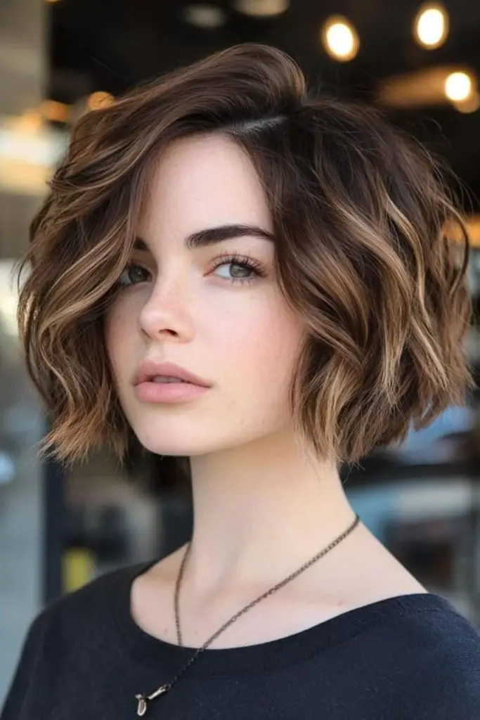 Wavy bob with lifted natural volume.