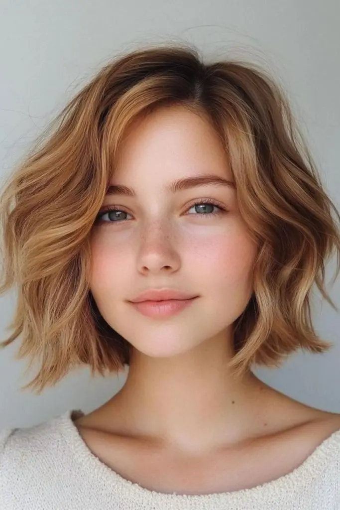 Long bob with soft flowing waves.