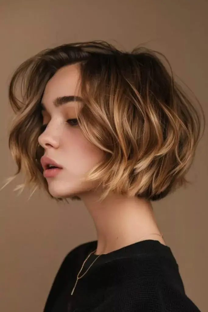 Soft wavy bob creating volume.