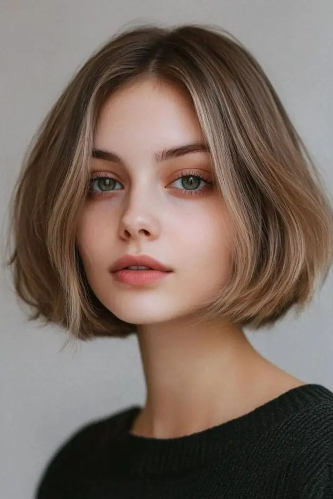 Soft feathered bob with light texture.