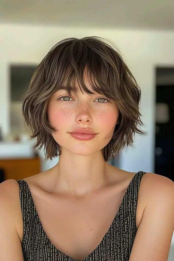 Soft wispy bob with feathered ends.