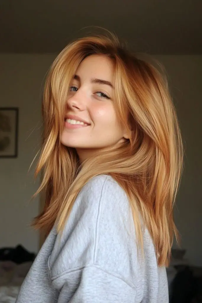 Wispy golden layers with delicate movement.