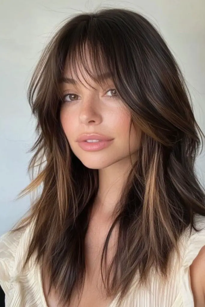 Feathered butterfly cut with airy bounce.